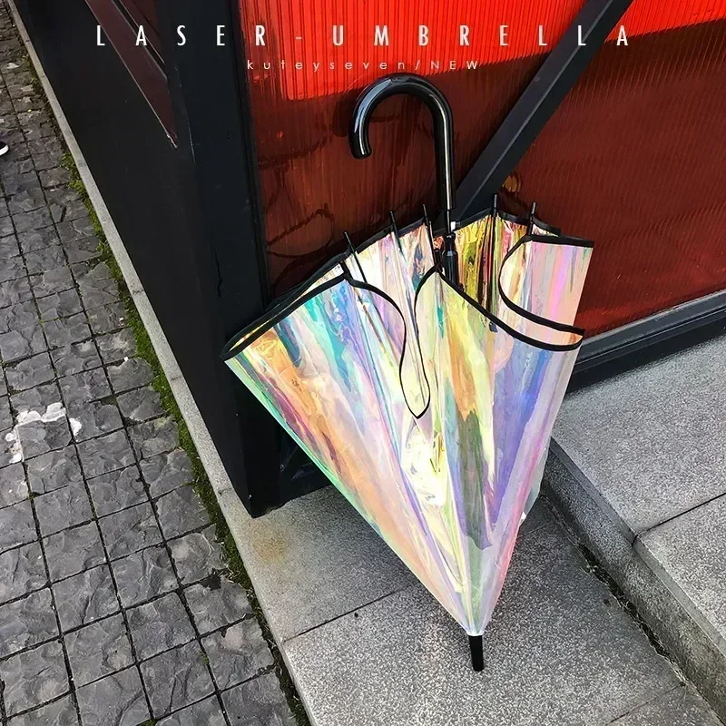 Colorful Rainbow Umbrella Transparent Color Changing Long Handle Umbrella Rain Women\'s Big Umbrellas Parapluie Girl Gift SY191