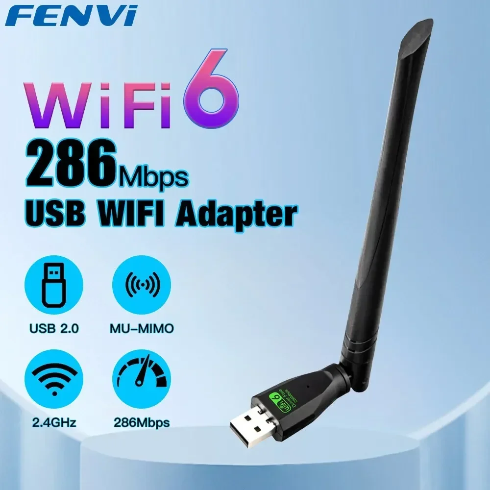

FENVI WIFI 6 USB Adapter AX286 Network Card Dongle 2.4GHz 802.11AX Antenna Signal Reception For Laptop Windows 10 11 Driver Free