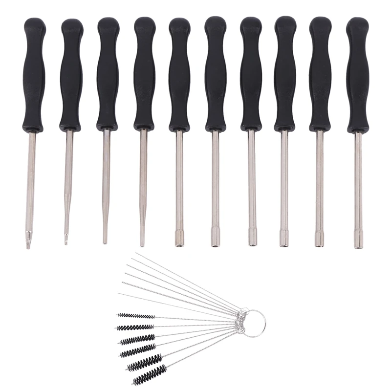 10 Pcs Tune Up Carburetor Adjusting Screwdriver Tool Kit With Carb Cleaning Needles Brushes For Walbro Zama Ryobi For Stihl Echo