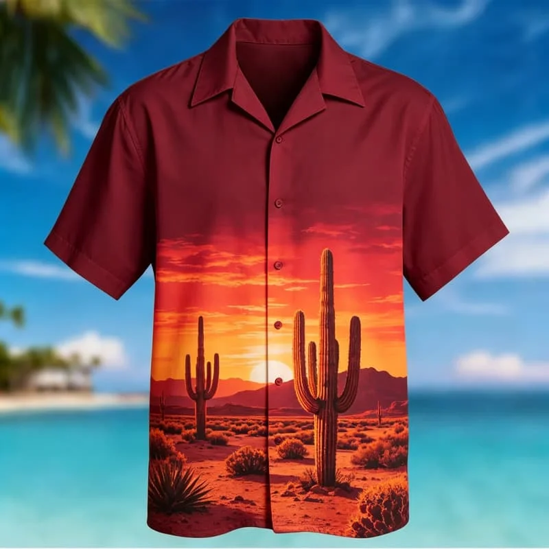 Men's Natural Landscape Printed Short Sleeved shirt, Integrating Artistic Style With Daily comfort, Effortlessly Fashion
