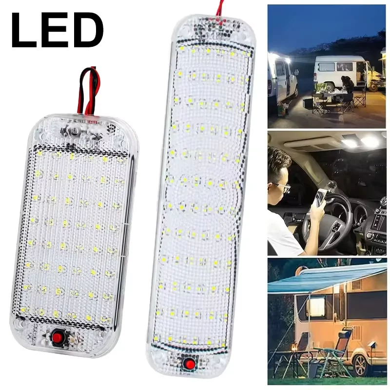 2 pces 12v 24v rv interior cúpula luz-72/48 conduziu a lâmpada do teto com interruptor para caminhão, campista, barco, luz de leitura da cabine do reboque