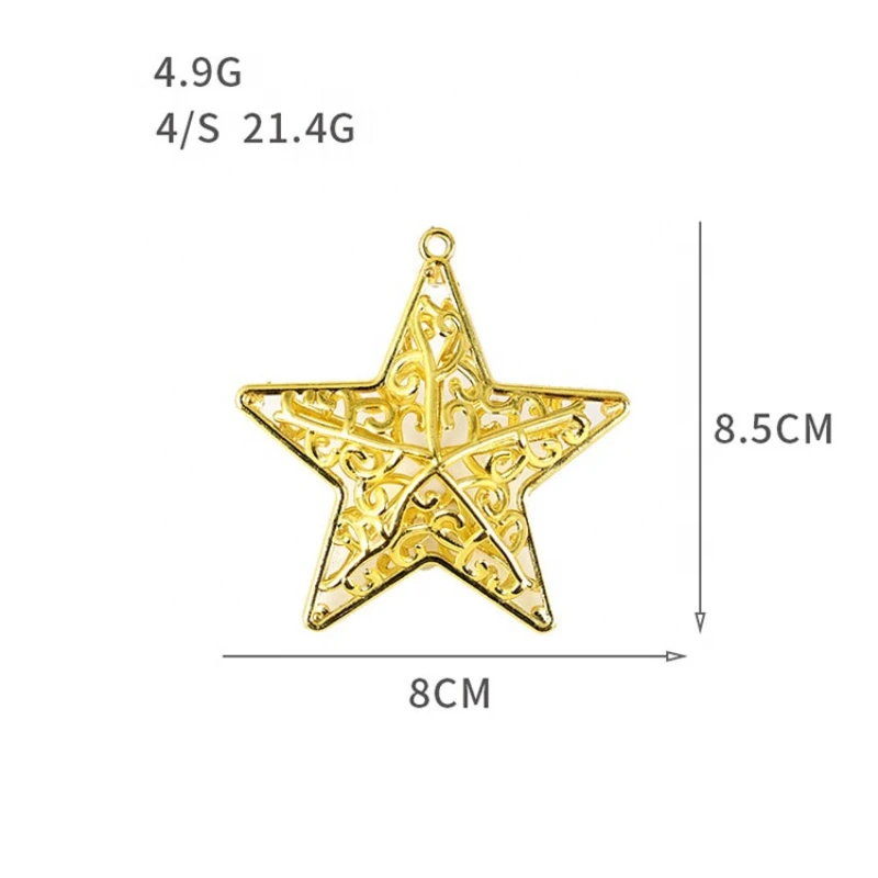 

*4pcs set gold silver red colors 8cm hanging a five-pointed decoration hollow christmas stars for tree