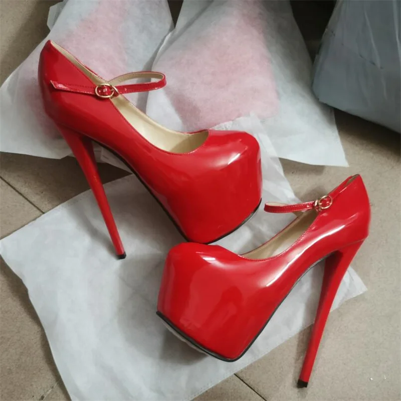 SDTRFT Crossdresser Platforms Stilettos 19cm Thin Heels Sexy Round Toe Ladies Cute Mary Janes Pumps Shallow Mouth Women\'s Shoes