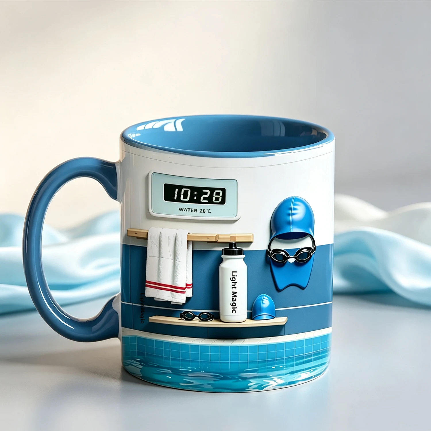 custom name Swimming Ceramic Mug Blue Inner Handle Sports Coffee Cup For Swimming Lovers