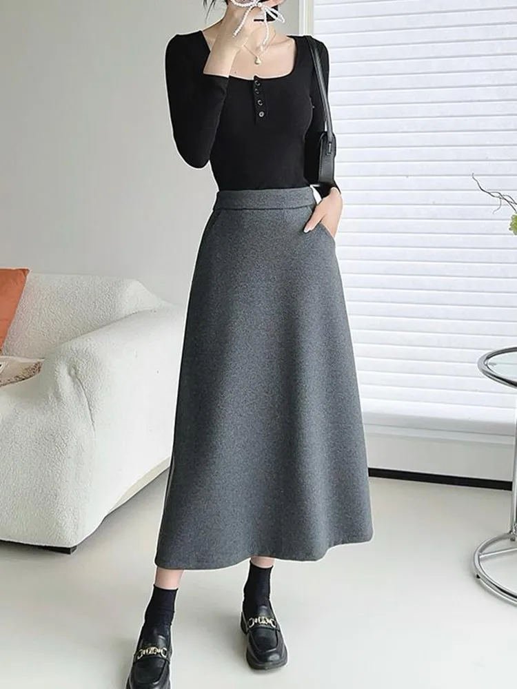 TIYIHAILEY-femmes longues mi-mollet épais a-ligne jupes laine jupes chaudes avec poche hiver nouveau sur mesure marron café XS-3XL