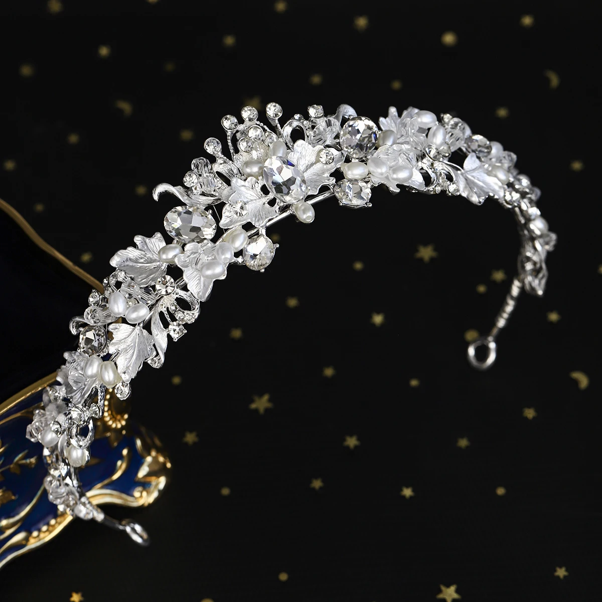 Miallo الفاخرة موري الزفاف لؤلؤة الزفاف تيارا الغلاف الجوي سبيكة زهرة المرأة تاج إكسسوارات الشعر أغطية الرأس الزفاف