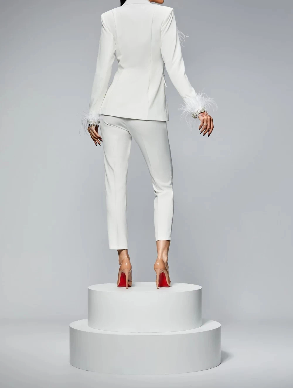 Женский костюм, вечерние платья, элегантные аппликации из бисера, куртка с перьями, пальто и брюки для женщин, костюмы из двух предметов по индивидуальному заказу