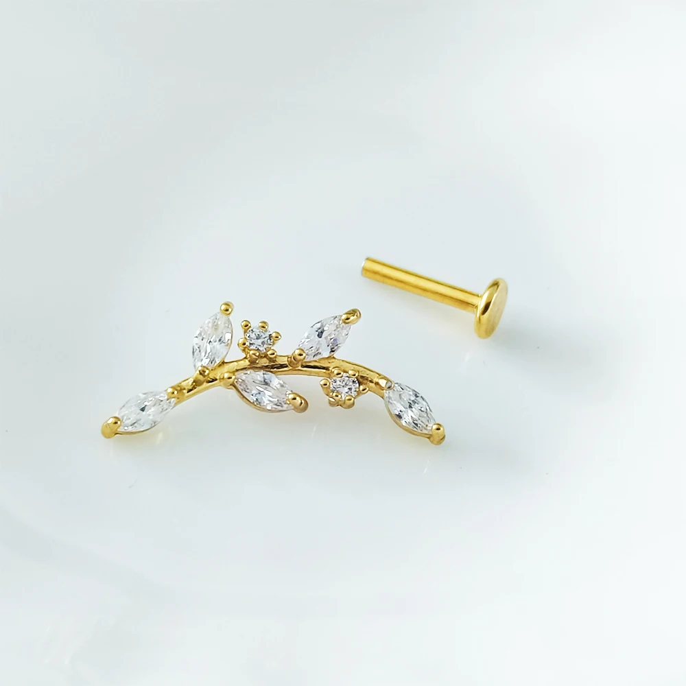Leaf Helix Piercing Jewelry Forward Helix CZ Earring 100% 316L Stainlesss Steel Internally Threaded Tragus Stud