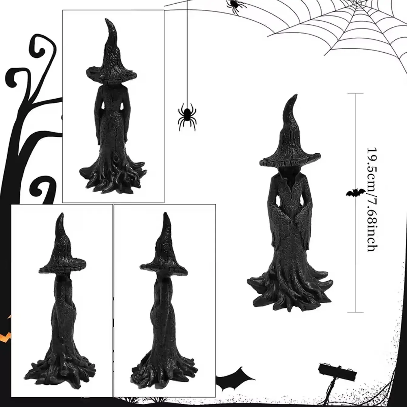 12 Zoll 8-Zoll Gothic-Hexenstatue - Schwarzgoldenes Gothic-Design, geeignet für Hexenpartys und Gothic-Wohndekoration. – Detail 5