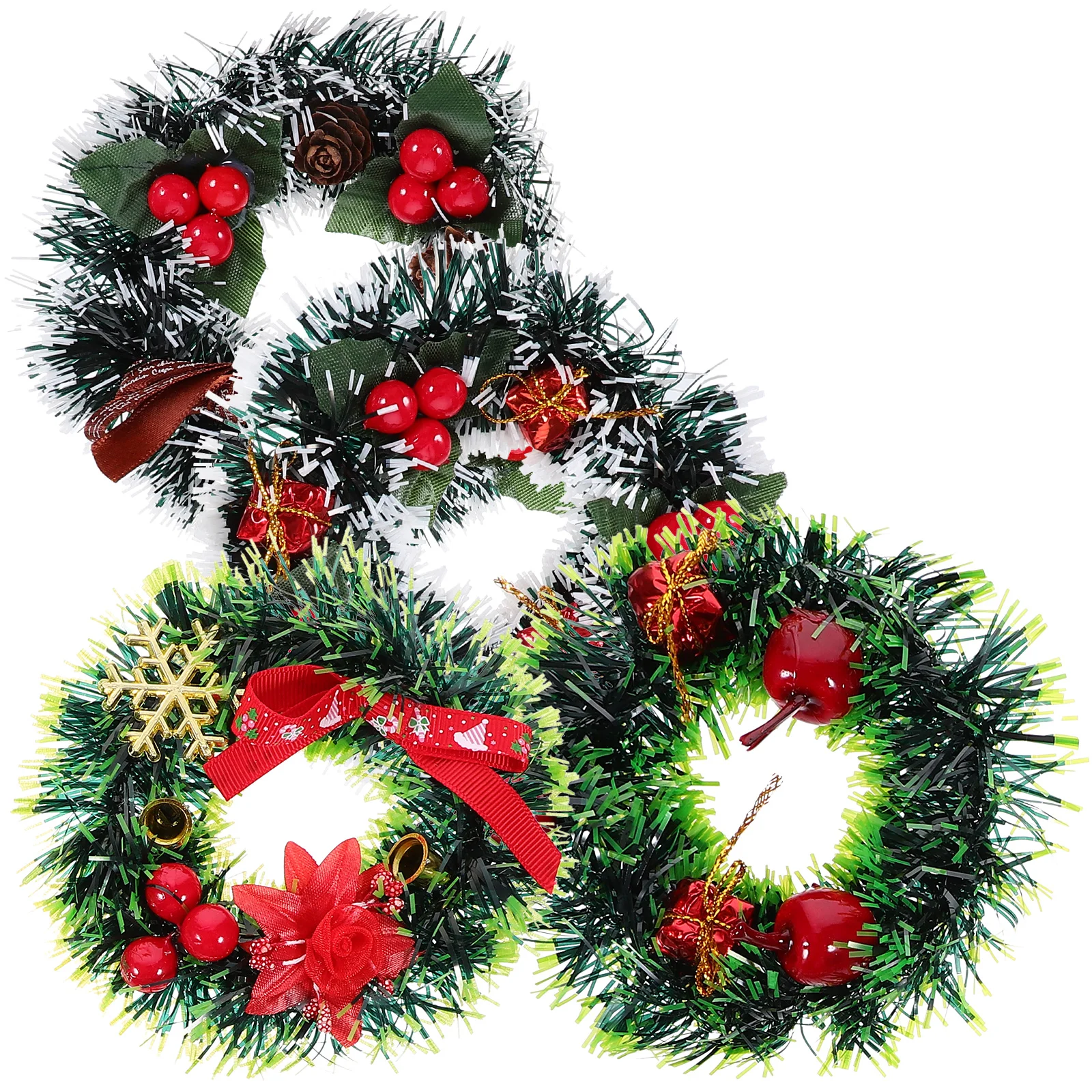 

4 Pcs Mini Pine Wreaths Artificial Christmas Decor Home Party DIY Red Style Door Hanger Wall Holiday nament