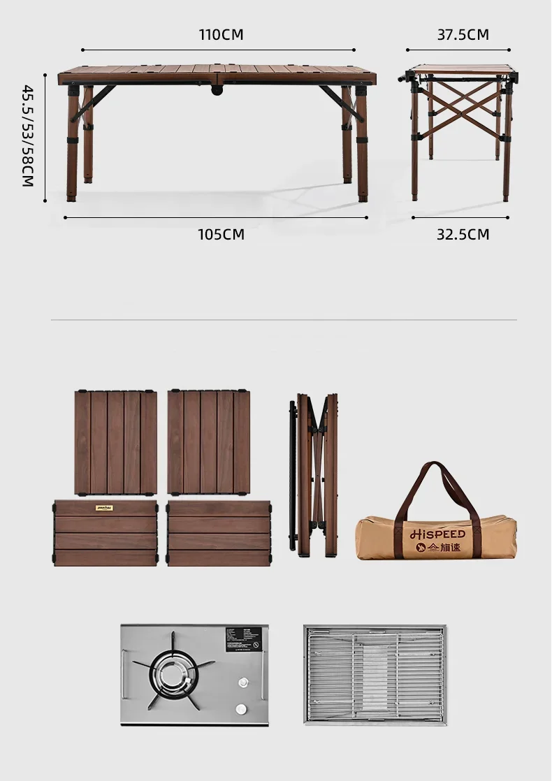 HISPEED Camping IGT Table Accesory Height Adjustable Korea BBQ Table Camping Aluminum Folding Table for Camping