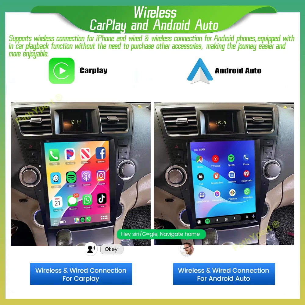 مشغل وسائط متعددة للسيارة يعمل بنظام أندرويد 15 لسيارة تويوتا هايلاندر 2007-2013، شاشة عرض تلقائية لاسلكية Carplay، نظام ملاحة GPS 2 DIN، واي فاي #2