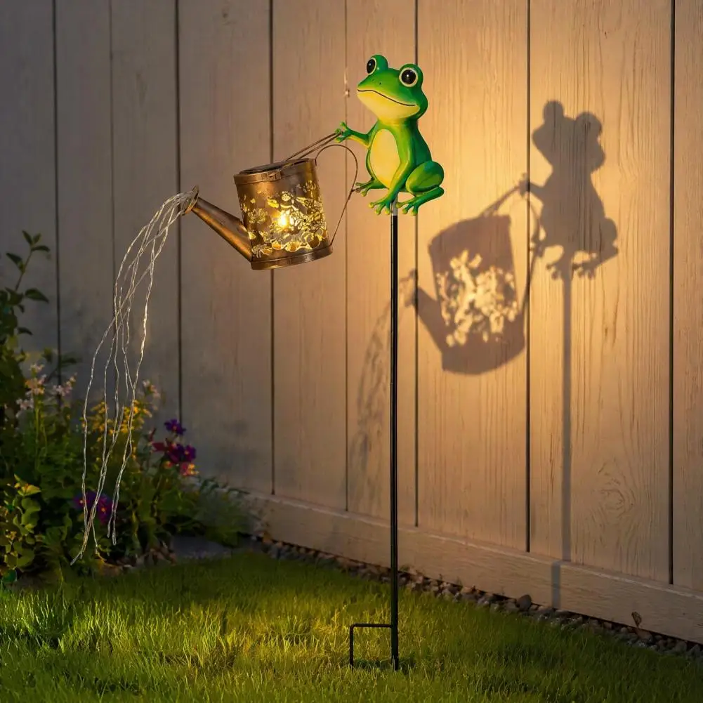 Solar Powered Garden Lights Outdoor Decorative Frog Statue Solar Frog Garden Stake Light with Waterfall Led Watering Shadow