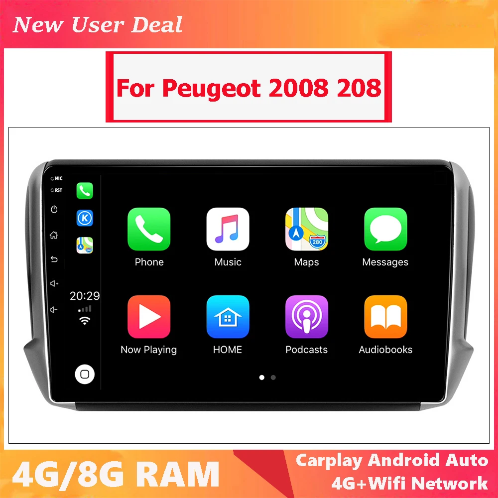 Android 12.0 Car Multimedia Player Head Unit Radio Stereo For 2008 208 Peugeot 2012-2018 With Screen Gps Carplay DSP 4G