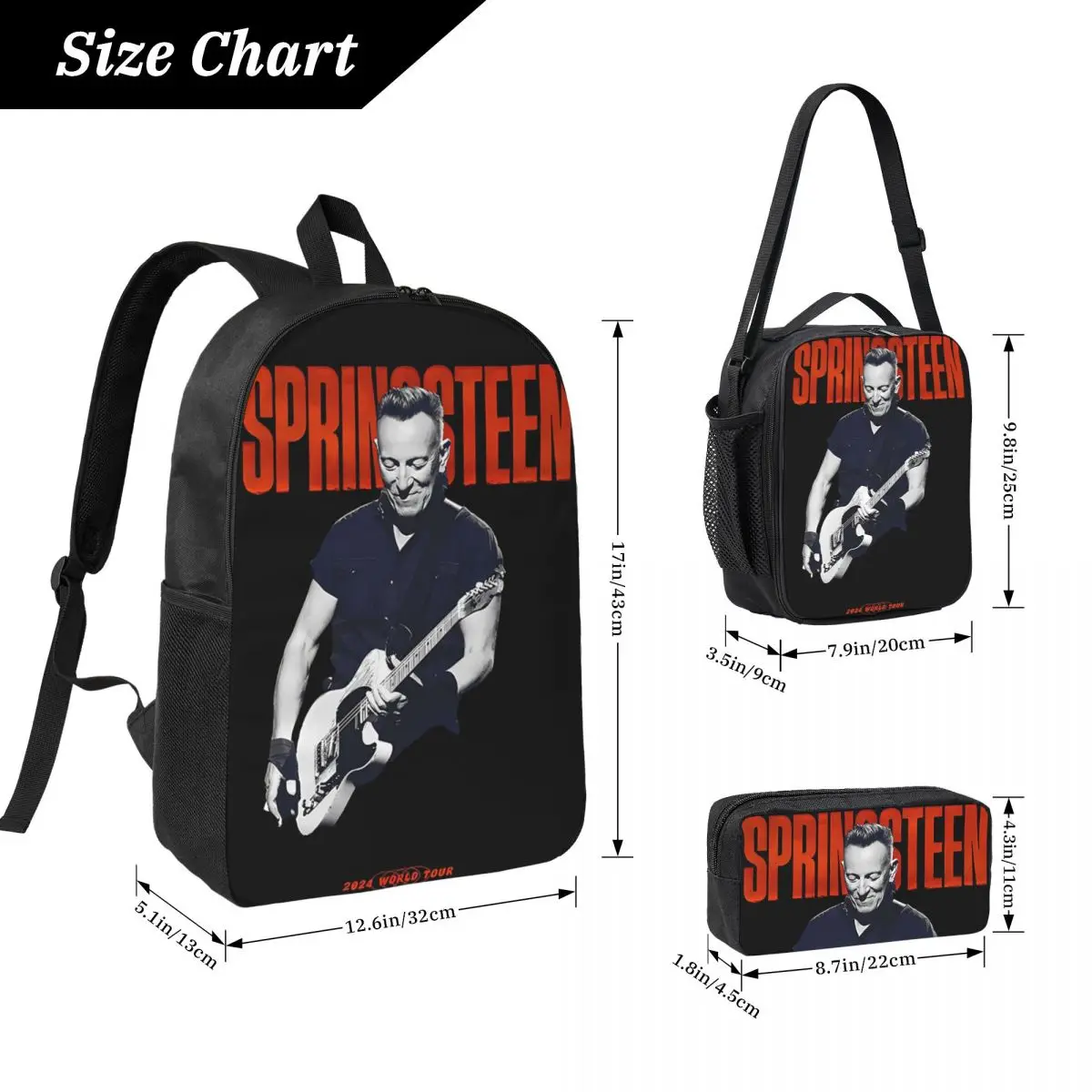 

Bruce Springsteen Backpack Student Boys Girls BookBag School Bag Laptop Shoulder Bags 3ps Insulated Lunch Bag Pencil Case