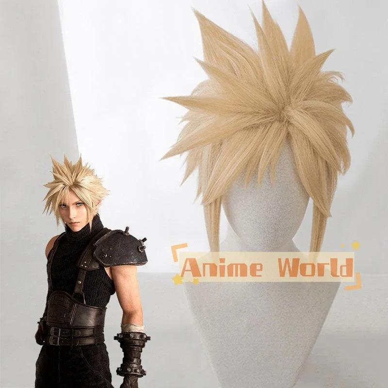 Game VII Remake FF7 Cloud Strife Golden Cosplay Wig Halloween Synthetic Hair Heat