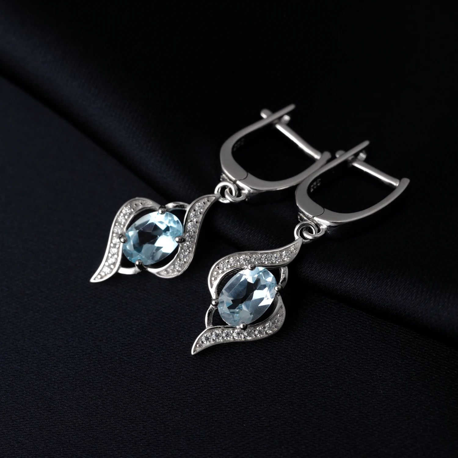 Potiy Created Blue Sapphire Natural Sky Blue Topaz 925 Sterling Silver Dangle Drop Earrings dla kobiet Drobna biżuteria Codzienna impreza