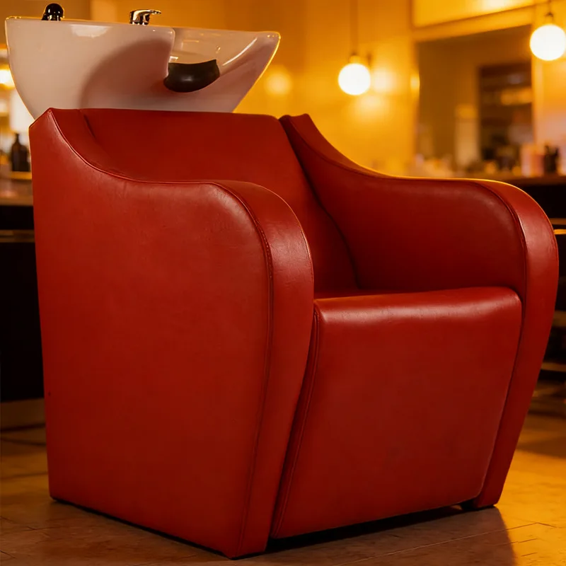 Modern Durable PU Leather Shampoo Massage Chair With Ceramic Basin For Hair Salons