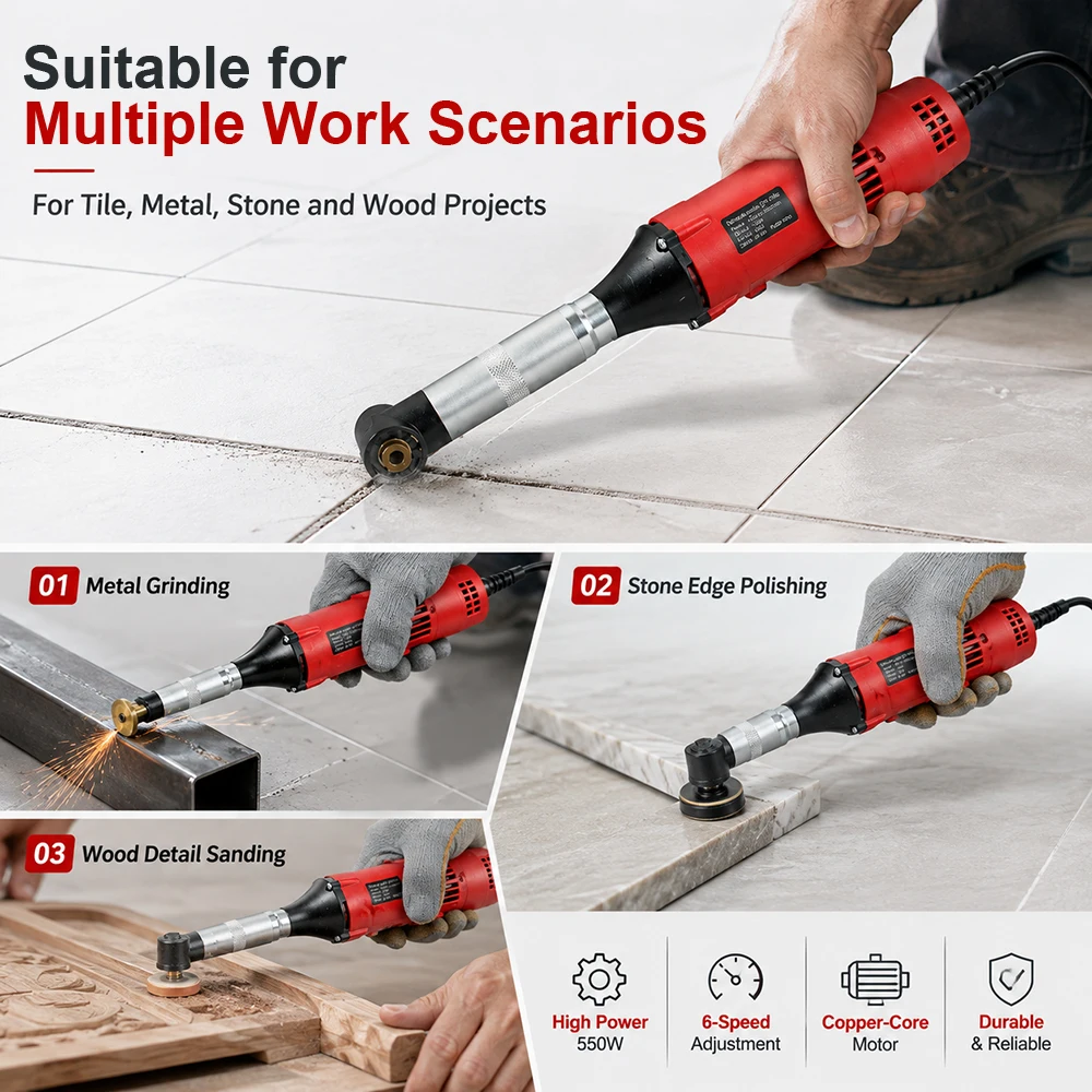 Portable Electric Tile Grout Cleaning Polishing Tool, 550W 90‑Degree Elbow Multi‑Purpose Angle Grinder for Grout Removal