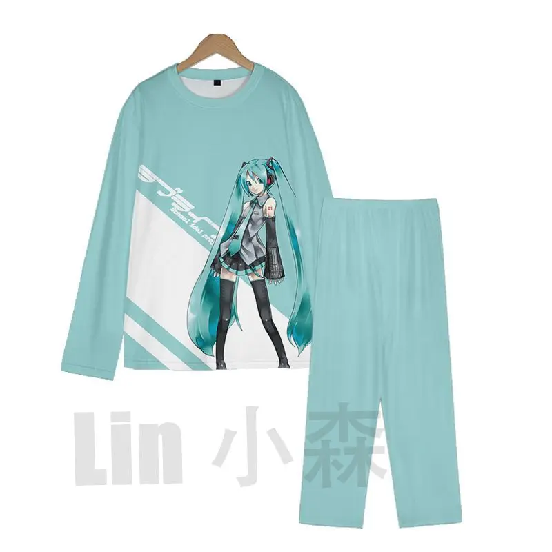 かわいい初音ミクアニメパジャマセット漫画オタクイタシャ着用和風ユニセックス学生部屋着ホリデーファンギフトファッション