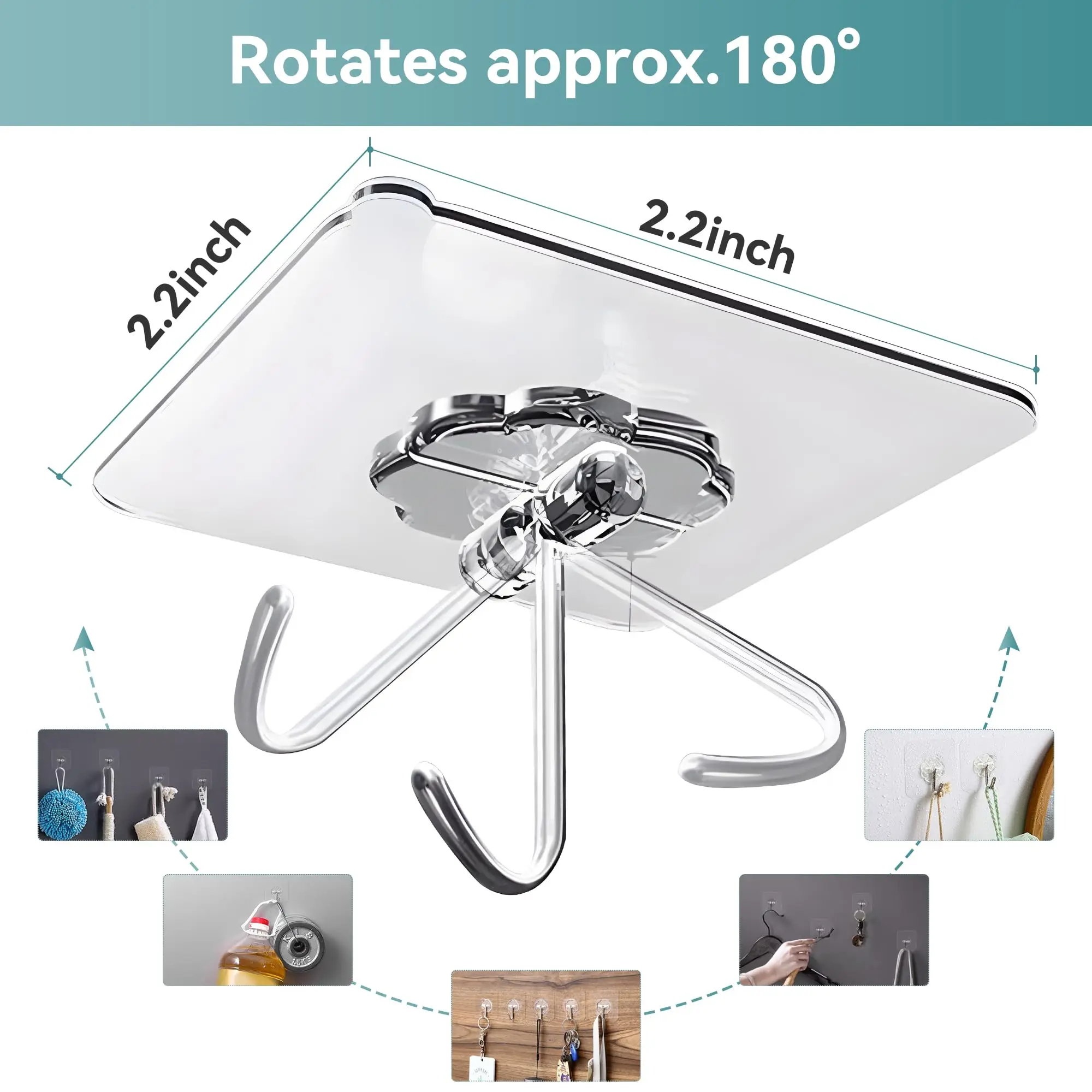 200 Pack Sticky Hooks for Hanging Heavy Duty,Transparent self Adhesive Hooks for Wall, Kitchen, Bathroom & Ceiling