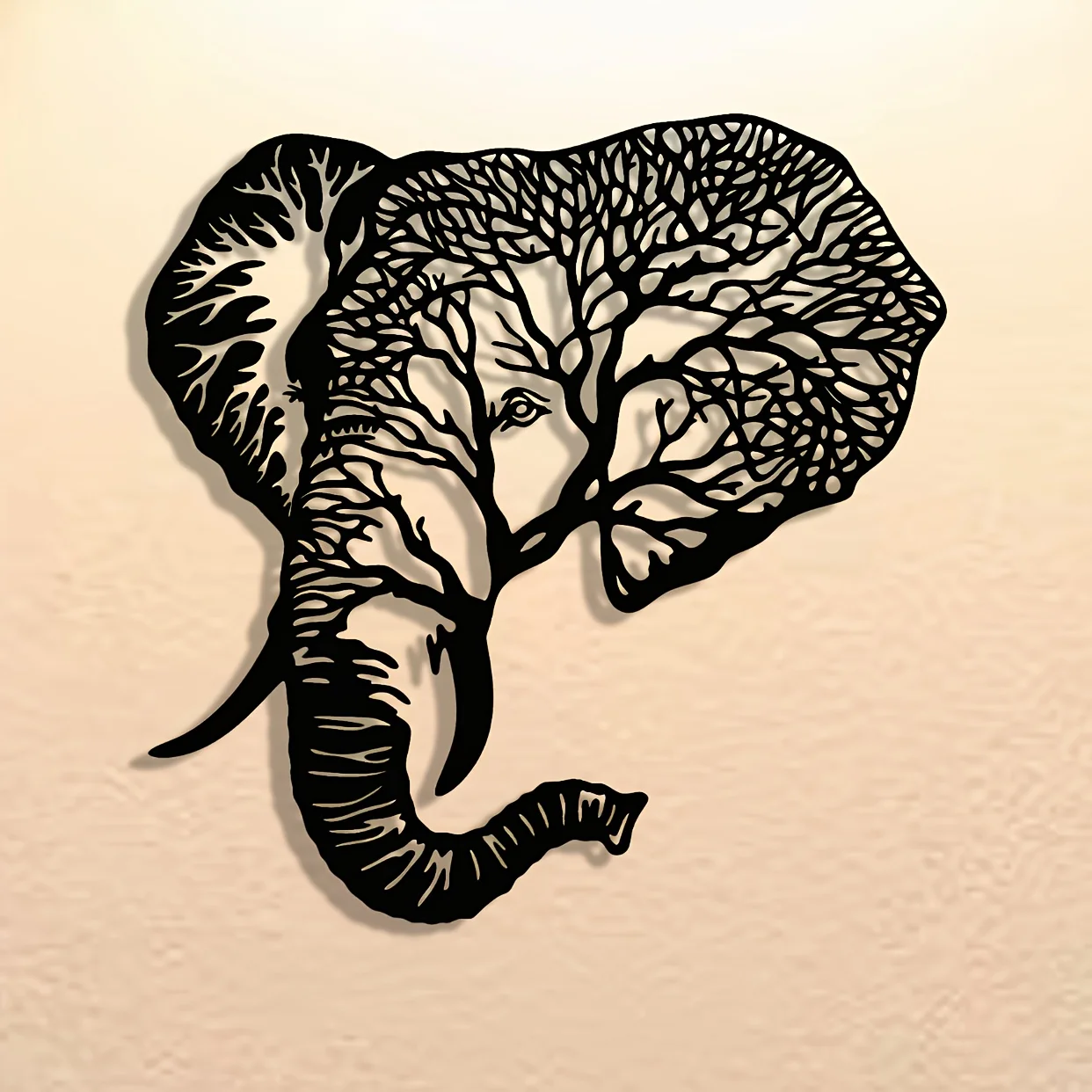 2D 1pc of Fine Craftsmanship and Exquisite Manufacturing: Line Elephant Abstract Art Composite Hollow-Out Metal Sign, Wall Art