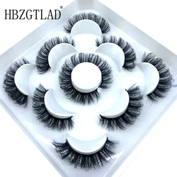 HBZGTLAD False Eyelashes Cat-Eye Fluffy Faux Mink Lashes 8D Wispy Lashes 5 Pairs Pack Dramatic Long Thick Volume Eyelashes