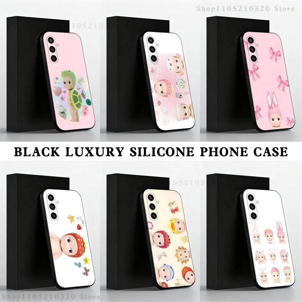 

Cute S-Sonny Angel Phone Case For Samsung S 25,24,23,22,30,21,10,9,Ultra,Plus,Lite,FE,4,5 G Black Soft Case