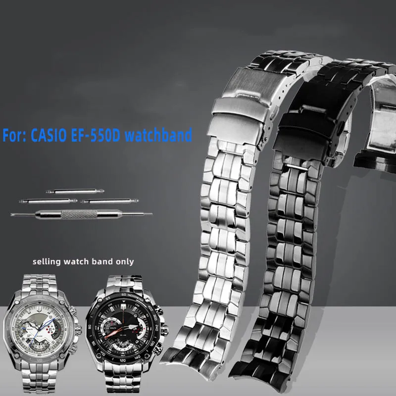 For Casio EF-550 EF-524 Stainless Steel Watchband Silver Black Strap Deployment Buckle Bracelet Metal Belt Men\'s Watch Chain