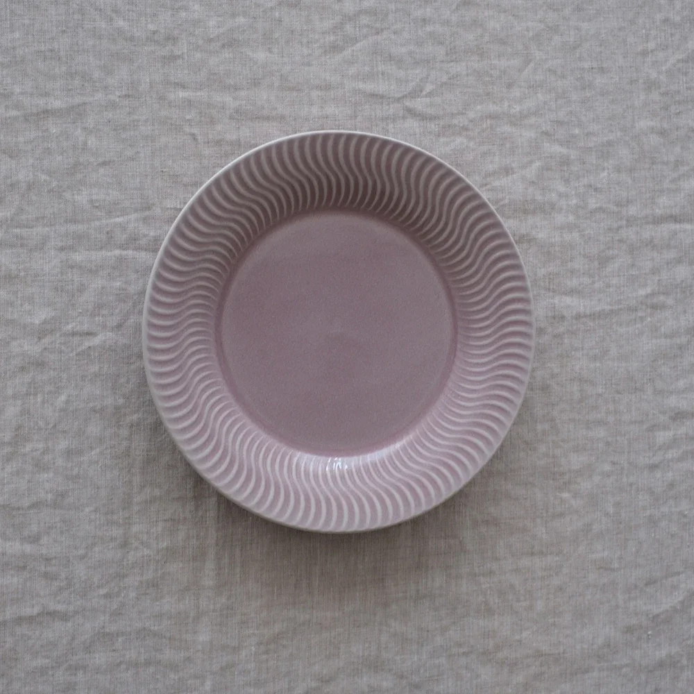 Delicate Striped Ceramic Plate Under Glazed Solid Color Round Porcelain Homehold Tableware Afternoon Tea Dessert Cake Plates
