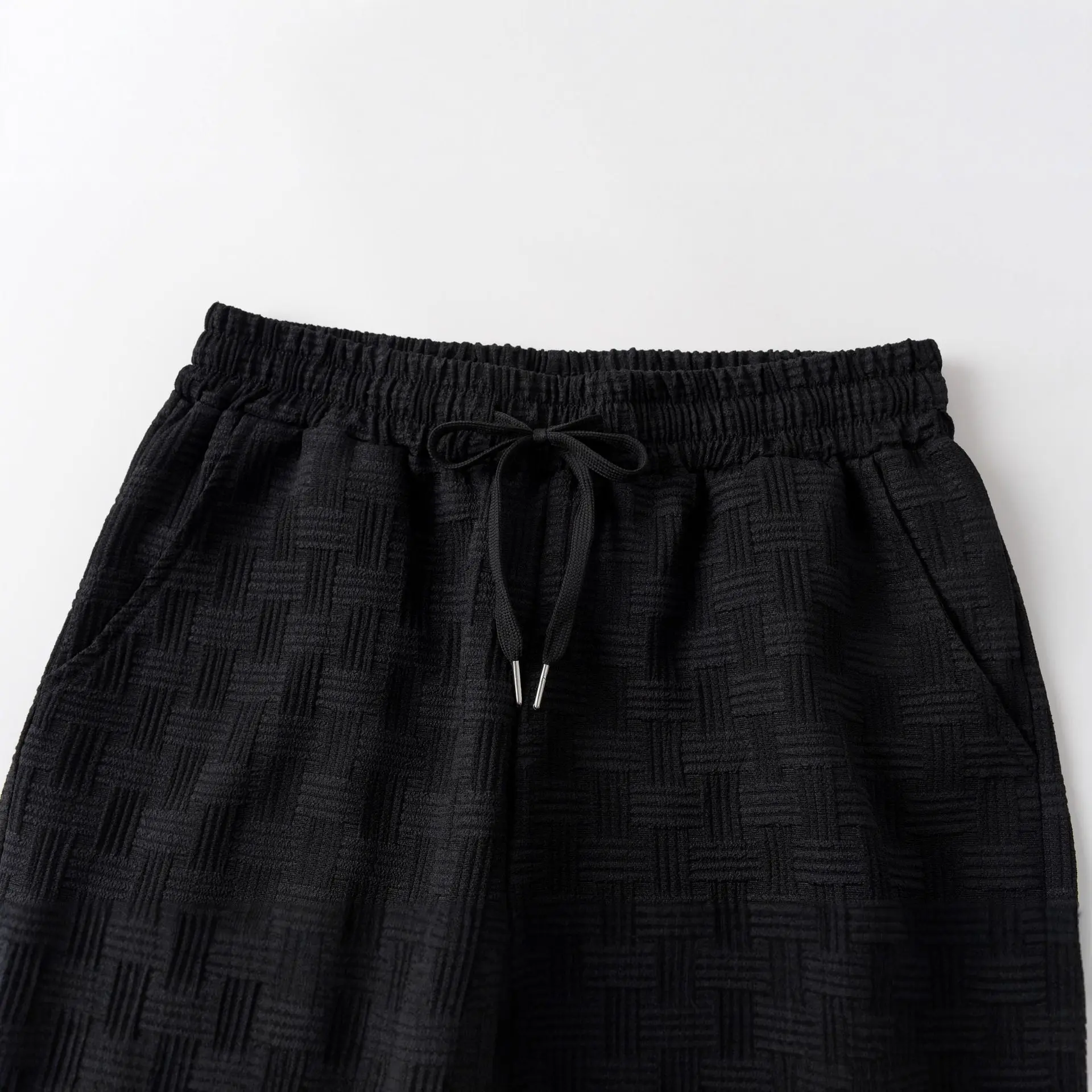 Herren Neues Freizeit-2-Teiler-Set: Einfarbiges Jacquard-Hemd mit Revers und Kurzarm, Shorts mit Kordelzug – Sommer-Outdoor-Reiseanzüge – Detail 9
