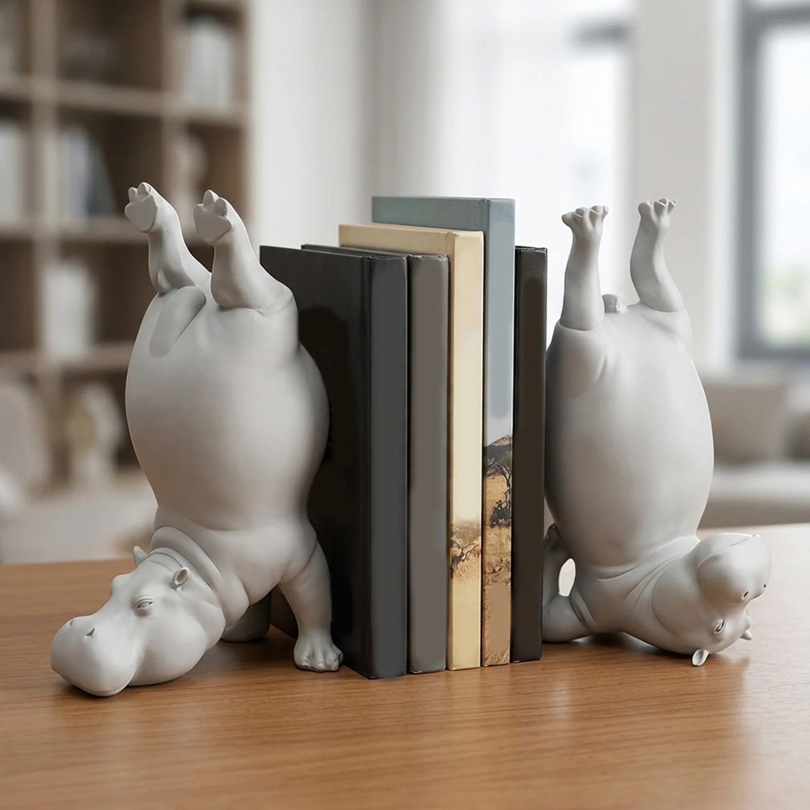 Resin Yoga Pose Hippo Figuriners 8.27-Inch Tall Support & Stable Build Creative Hippo Ornament for Living Room Bookshelf Storage