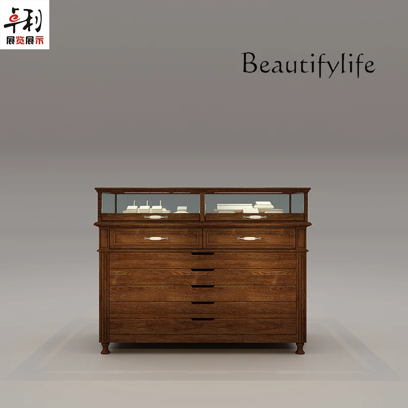 Design custom American French medieval furniture accessories display cabinet table jewelry jade solid wood cabinet