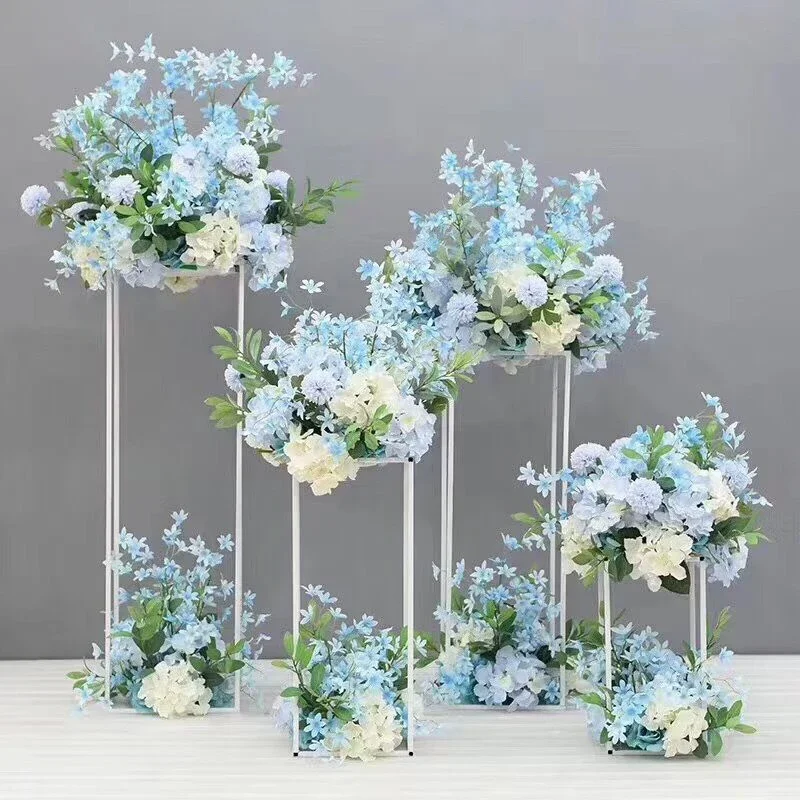 

Wedding Party Table Centerpiece Road Lead, Artificial Flowers Backdrop Stand Decora Wrought Iron Geometric Rectangular Frame