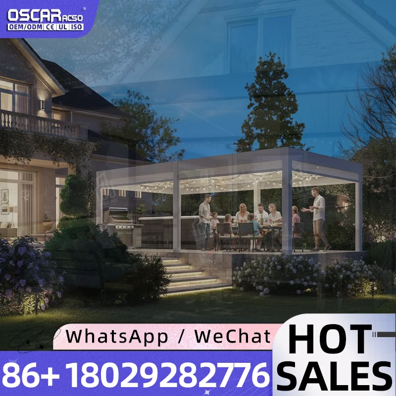 Outdoor Electric Folding Retractable Luxury Gazebo with Aluminum Alloy & PVC Fabric for Patio Garden Backyard in Europe America