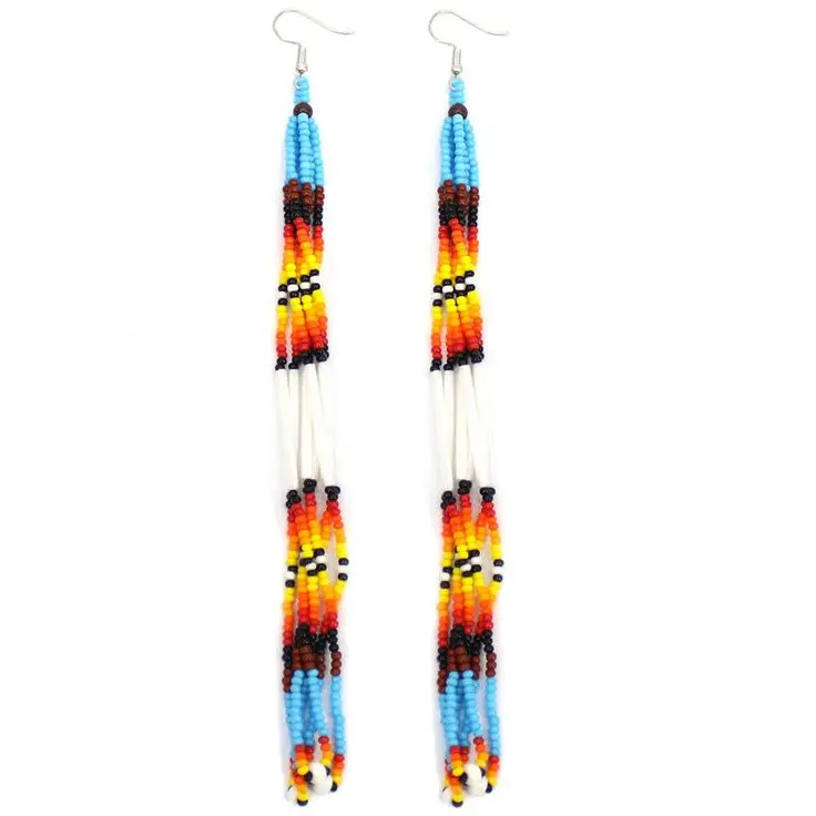 Rice bead earrings Gradient color Tassels Bohemia Alloy Female Creativity Hand weaving Fashion Simple Beaded earrings view 5
