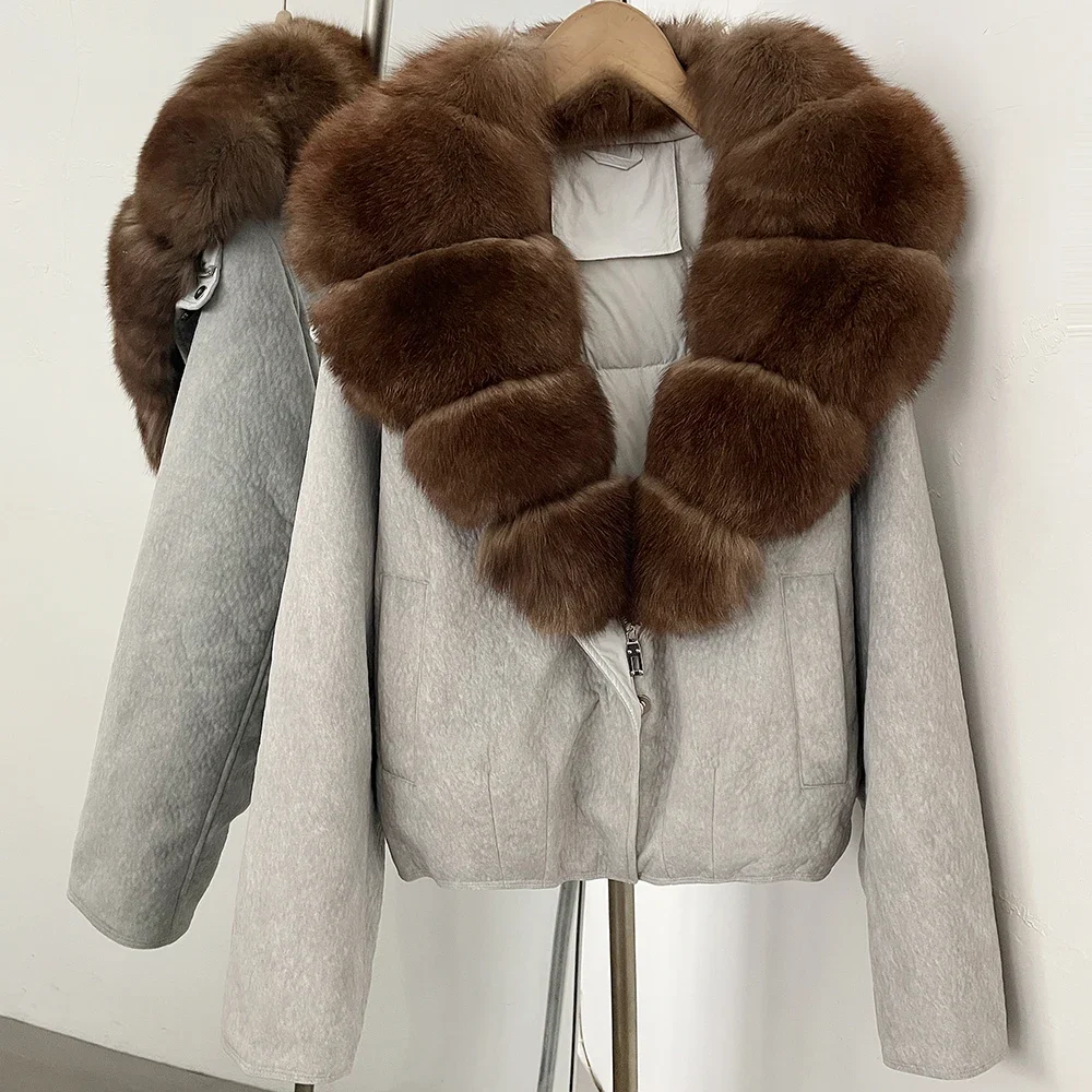 OFTBUY Großer Natürlicher Pelzkragen Dicke Vintage-Jacke Damen Entendaunen-Parka mit Pelz für Frauen Kurze Lose Daunenjacke – Detail 19