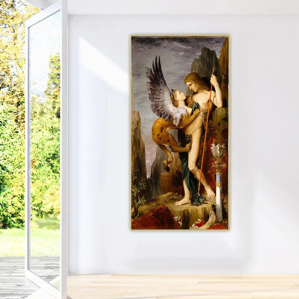 Oedipus y el esfinge de Gustave Moreau, lienzo, pintura al óleo, obra de arte, imagen estética, póster, decoración colgante de pared, decoración del hogar