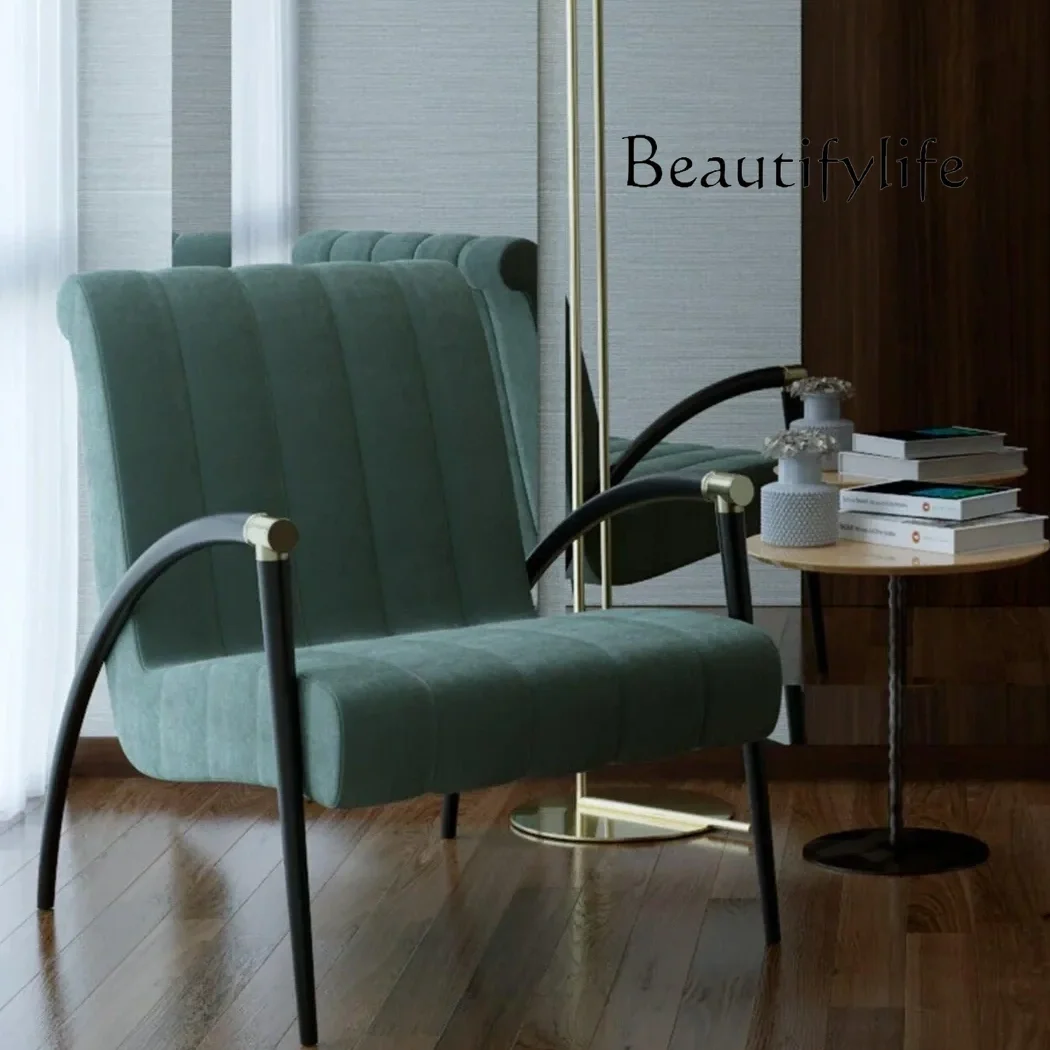 

Italian light luxury designer living room leisure chair modern simple leather single sofa ash wood