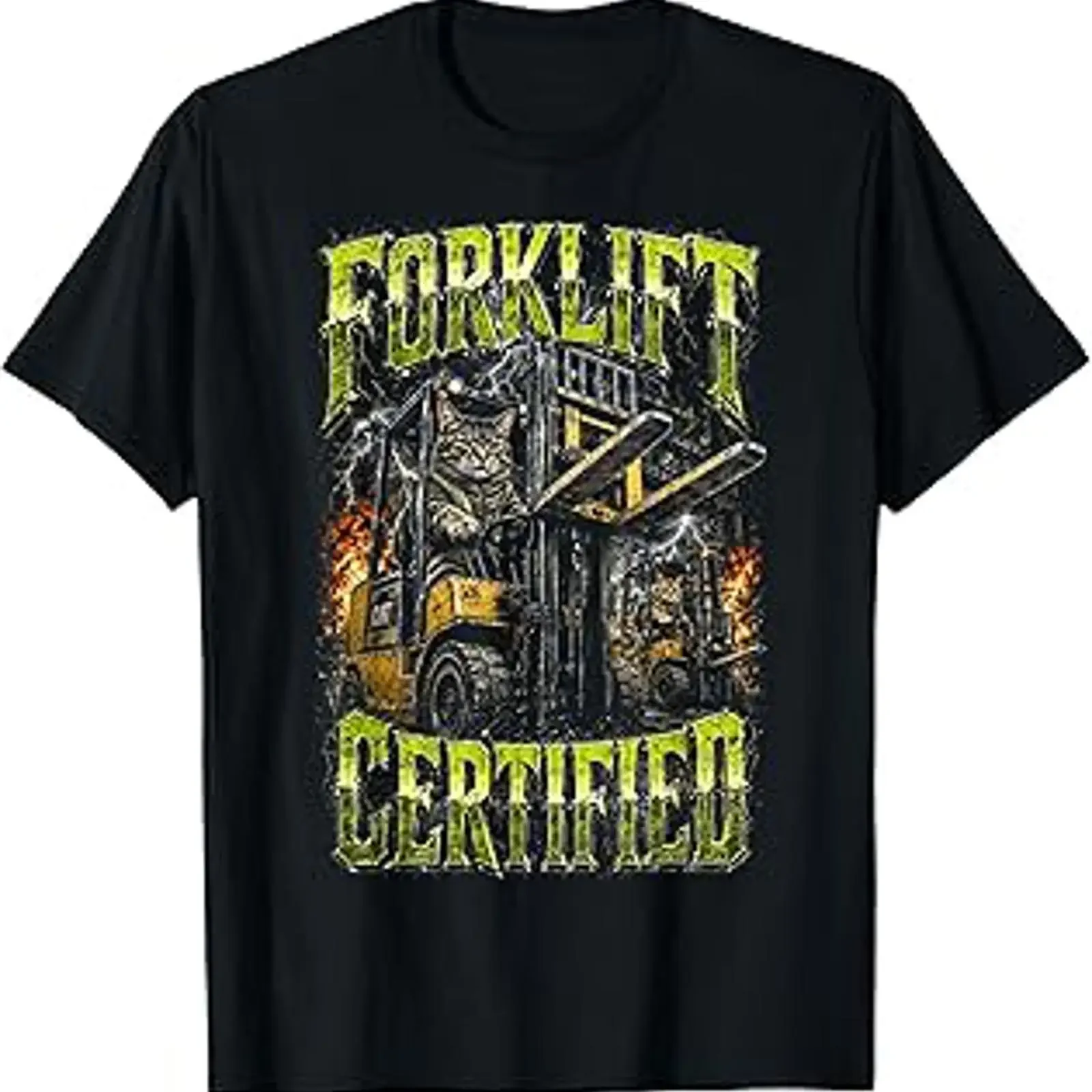 Forklift Certified Cat Funny Operator T Shirt vintage Washed homme graphic streetwear Slightly Top For Everyday Wear Breathable
