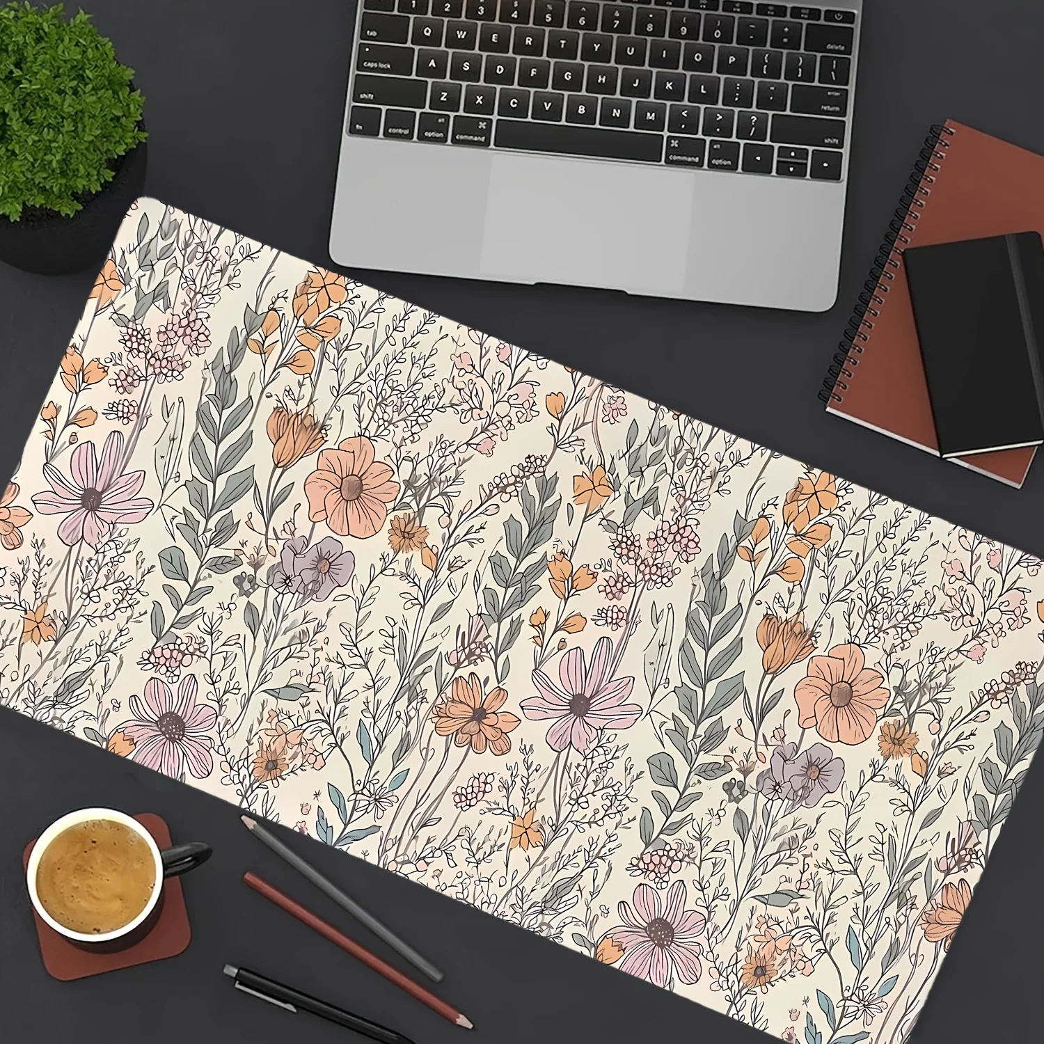 Floral Botantial Aesthetic Gaming Mouse Pad Non-Slip Rubber Vibrant Pink Orange Flower Large Desk Mat Computer Keyboard Pad