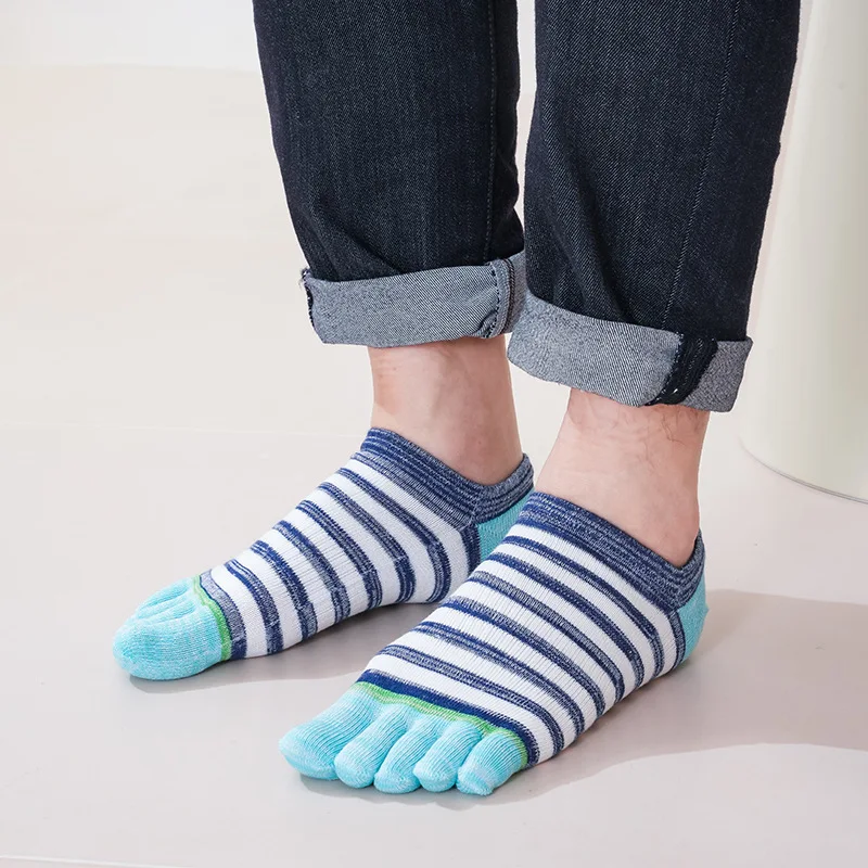 5 Pairs Mans Boys Short Colorful Toe Socks Korean Striped Spring Summer Casual Happy Sox Cotton Anti-slip Reinforced Ankle Socks