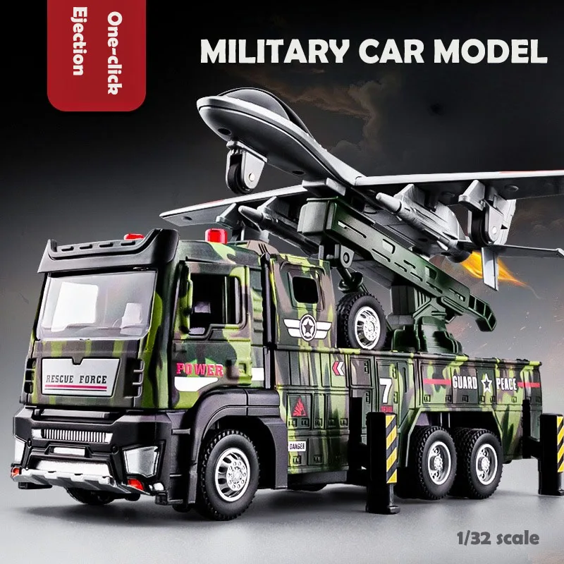 

Масштаб 1/32, автомобиль для выброса в один клик, звук и свет, откатной автомобиль из сплава, игрушка, имитация военной модели автомобиля, подарок для детей