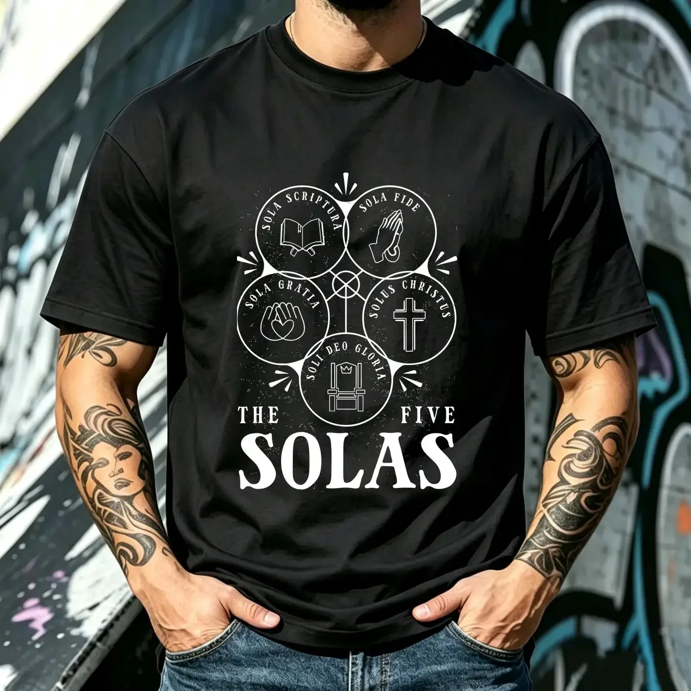 washed T Shirt NEW LIMITED Protestant Christian Reformation 5 Solas Best vintage Washed graphic Comfortable Breathable