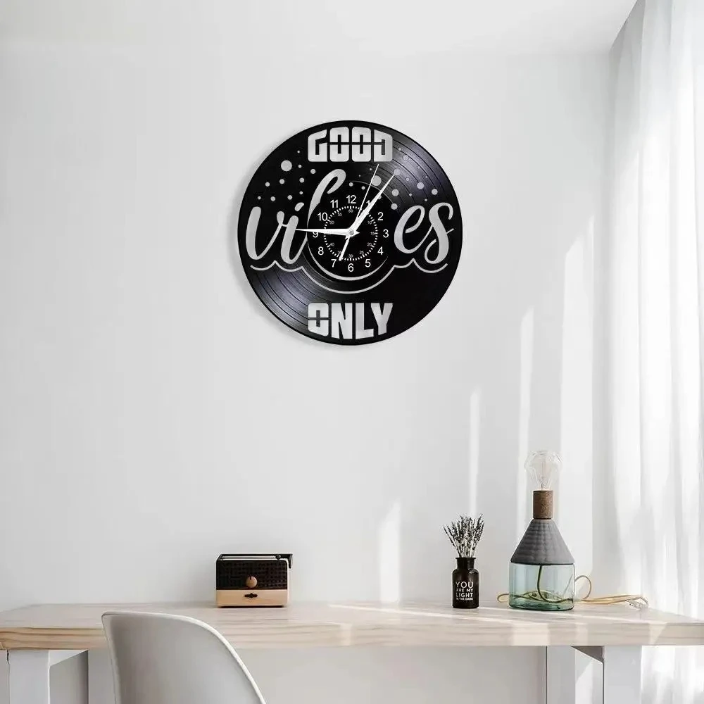 Good Vibes Only -Vinyl Wall Clock Modern Design Home Living Room Bedroom Wall Decoration Positive Energy Silent Wall Watch