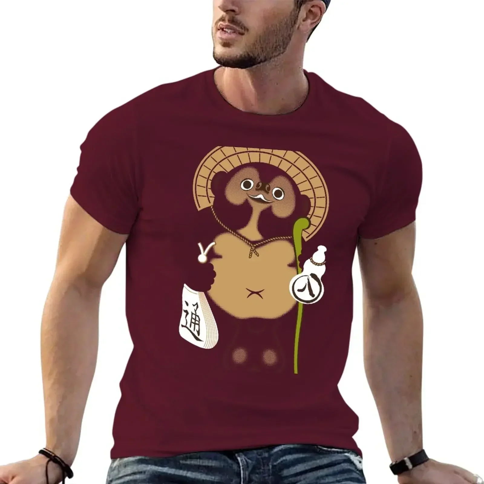 Anime Hippie Clothes Mens Big and Tall T Shirts Japan 3 - Tanuki T-Shirt Graphic Oversized Harajuku Men Clothing Summer Funny