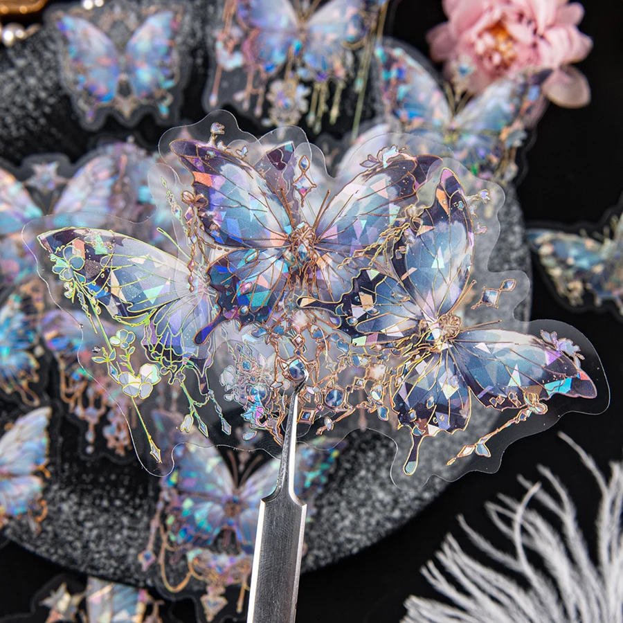 2шт сверкающие наклейки для домашних животных с бабочками, наклейки с мультяшными животными неправильной формы