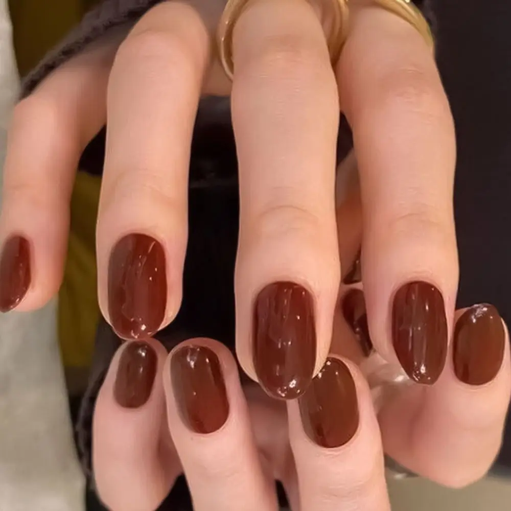 Manicure Unghie finte ovali lunghe Tinta unita Stampa francese sulle unghie Unghie finte semplici staccabili Fai da te