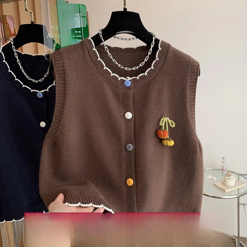 

Women's Knitted Open Cardigan Vest Loose Svel Outerwear Spring Autumn New Sle Buttons Casual Commute Faion