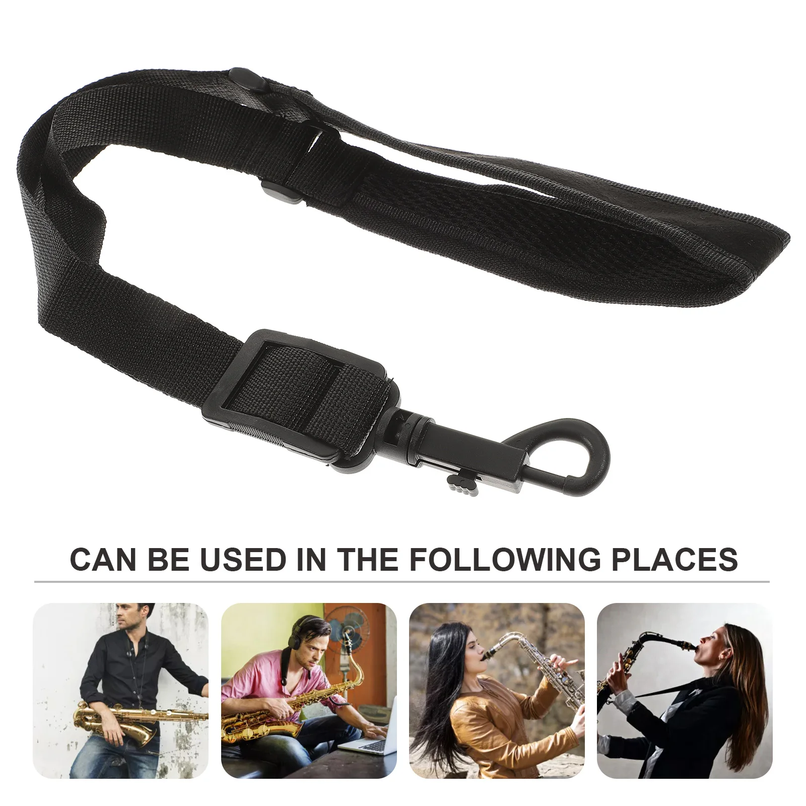 

Neck Strip Sax Shoulder Strap Saxophone Belt Adjustable Harness Black with Hook